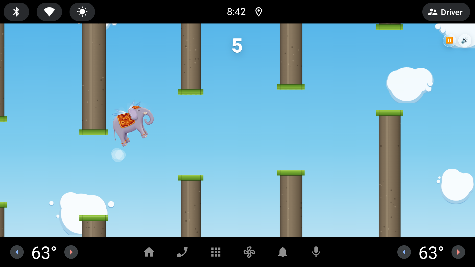 Flying Hathi menu screen on Android Automotive