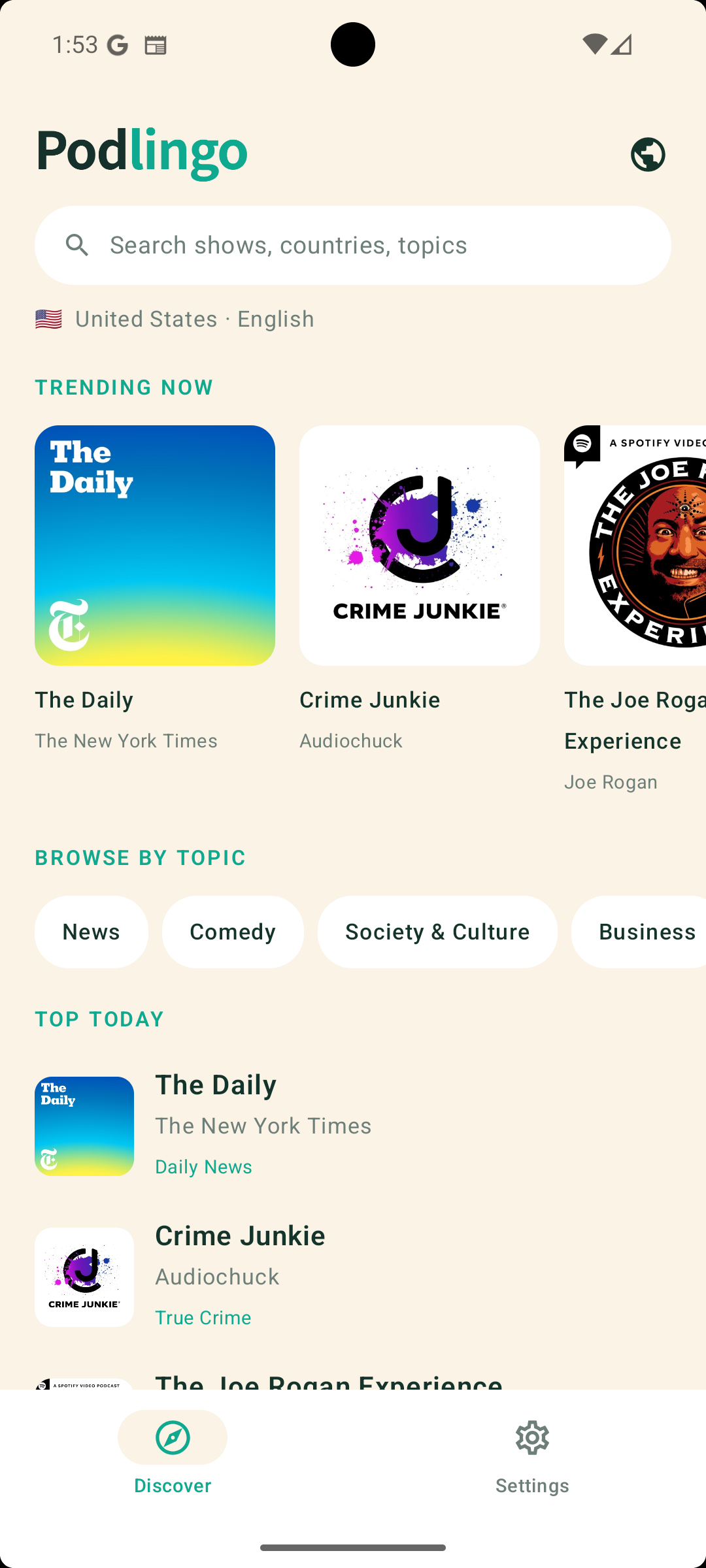 Podlingo on Android phone