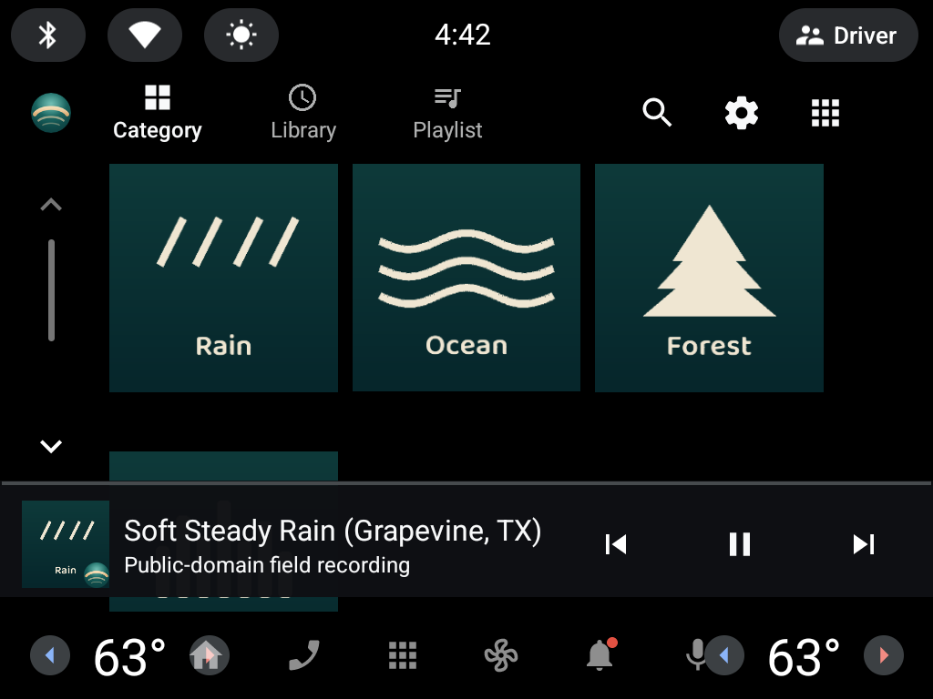 Quietide ambient sounds on Android Automotive