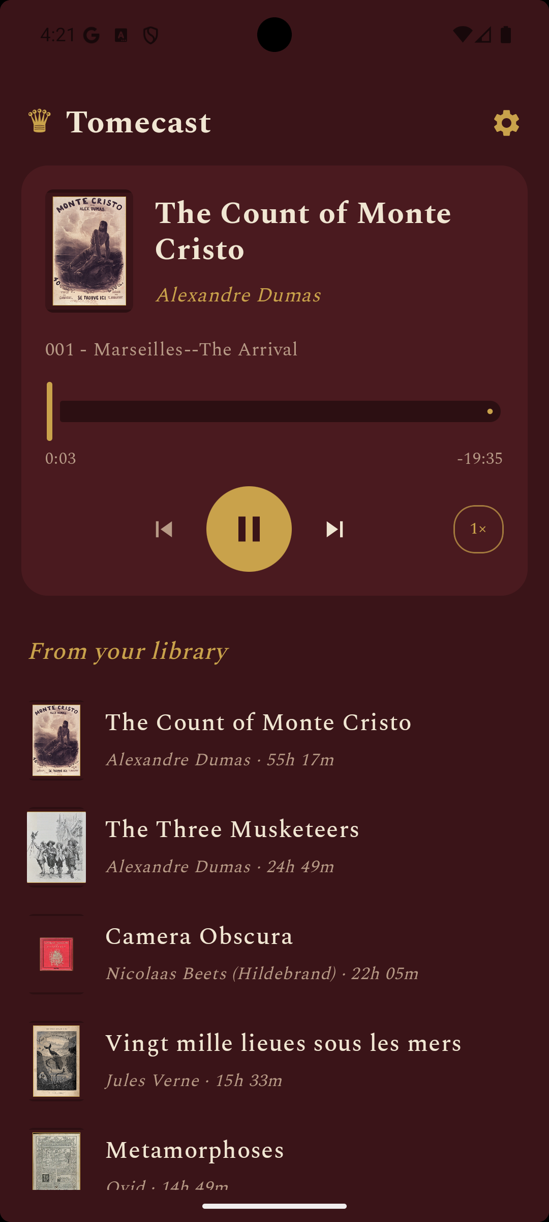 Tomecast on Android phone