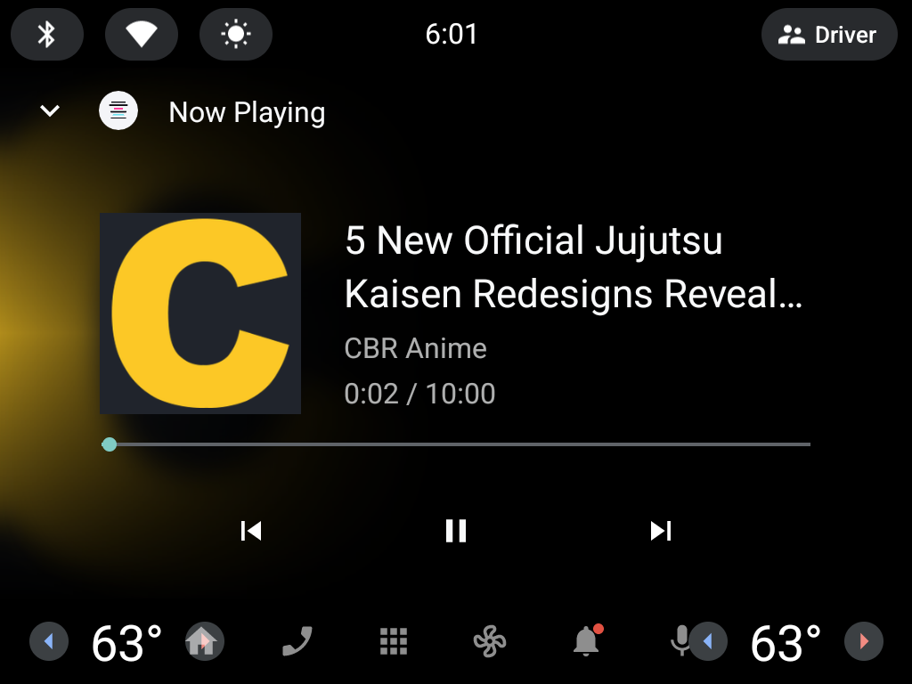 Anime Brief playing on Android Automotive