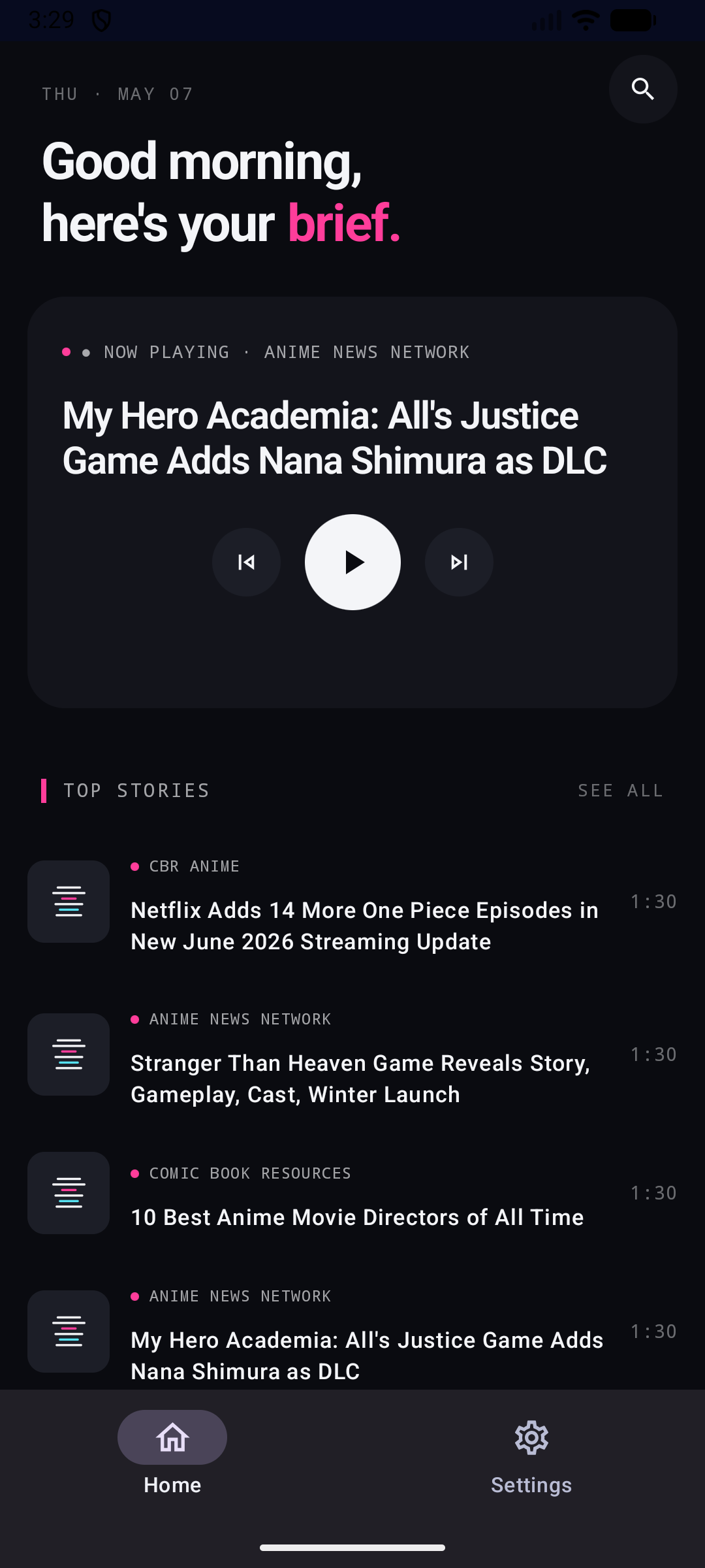 Anime Brief on Android phone