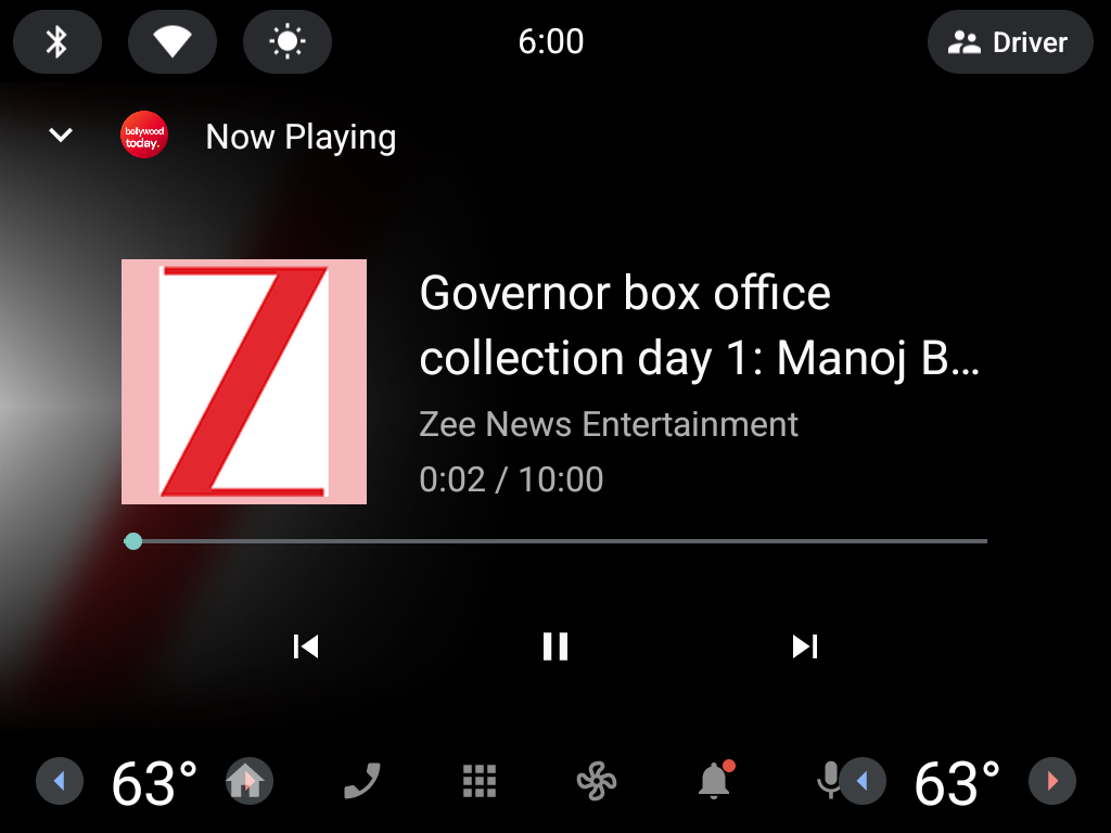 Bollywood Today playing on Android Automotive