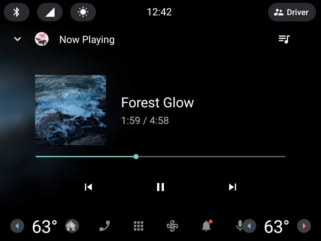 Calmink now playing on the car screen