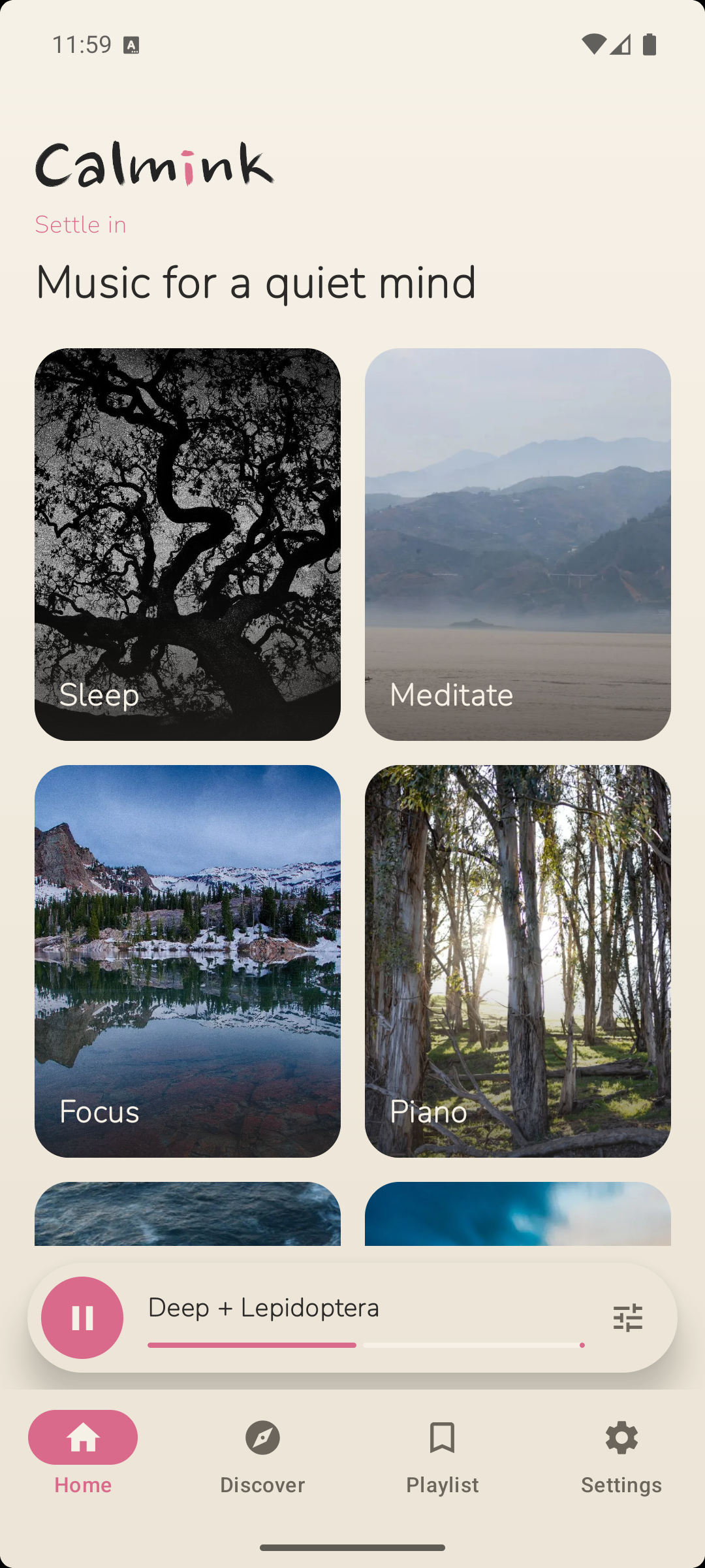 Calmink on an Android phone, the mood grid