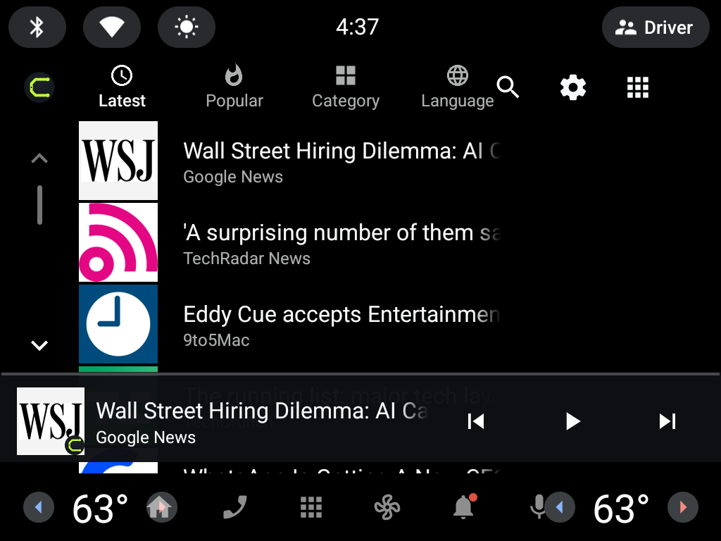 Circuitly browsing topics in the car Media Center