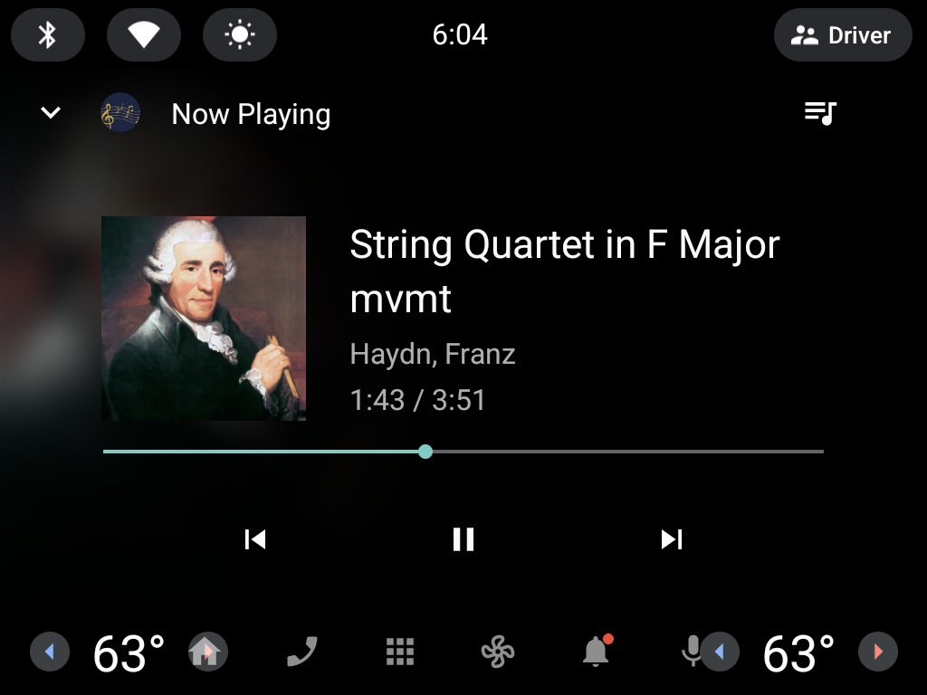 Classic Serenade playing on Android Automotive