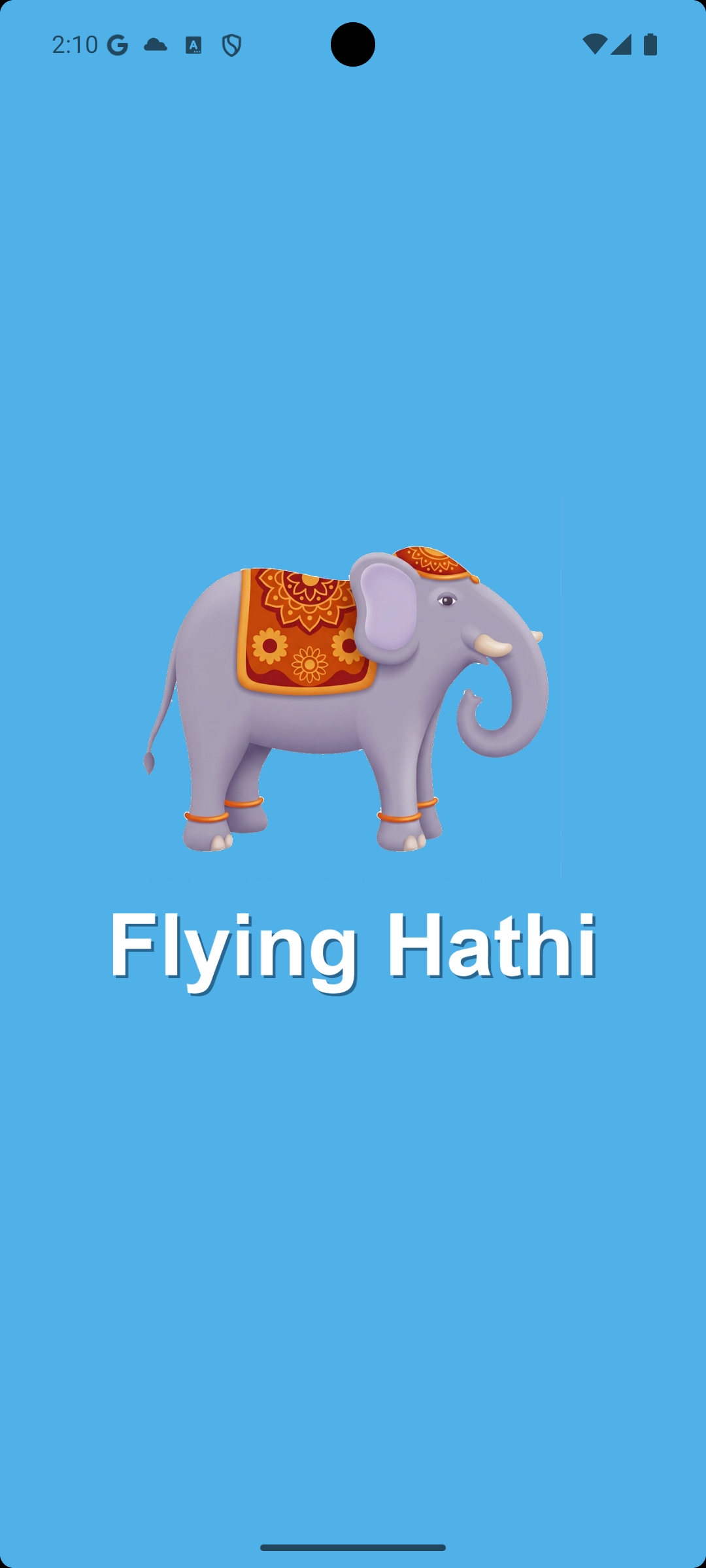 Flying Hathi splash screen on a phone