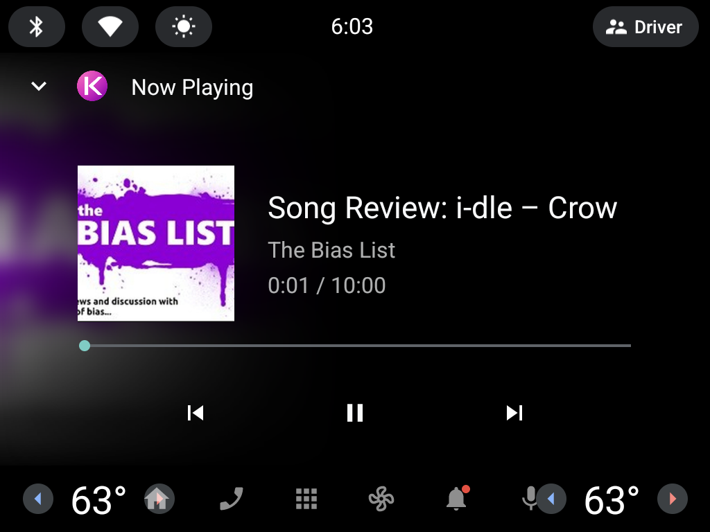 K-Pop Today playing on Android Automotive