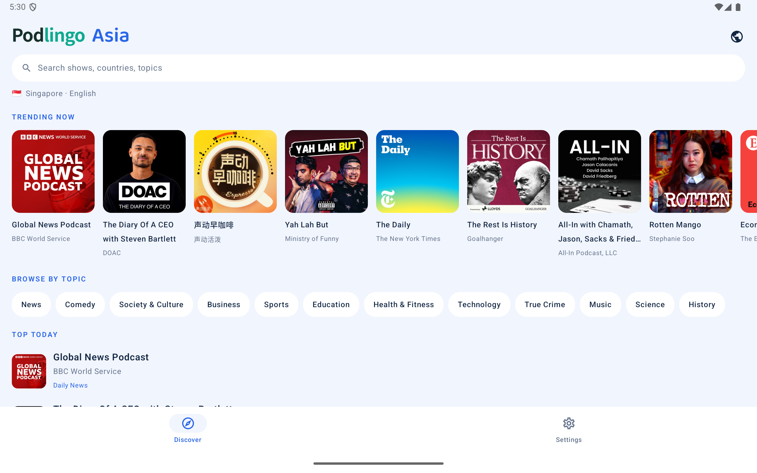 Podlingo Asia on Android tablet