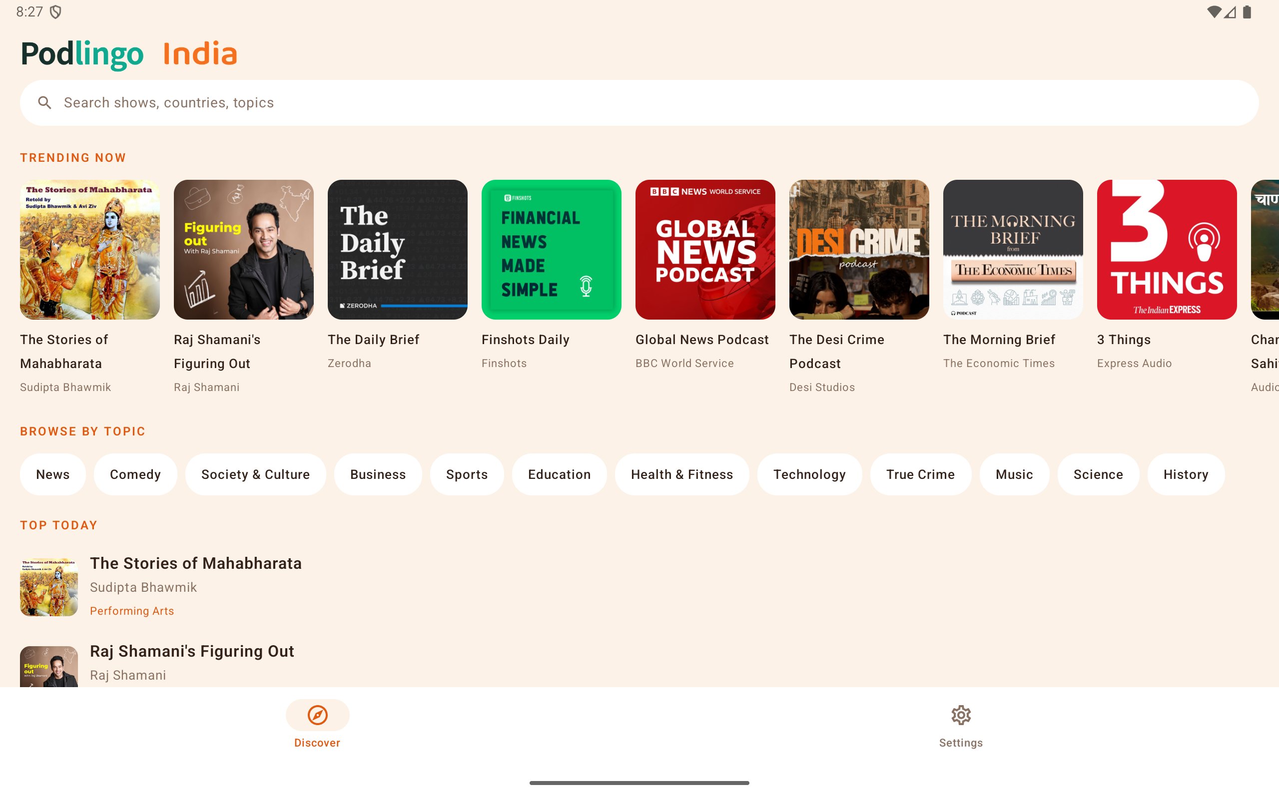 Podlingo India on Android tablet