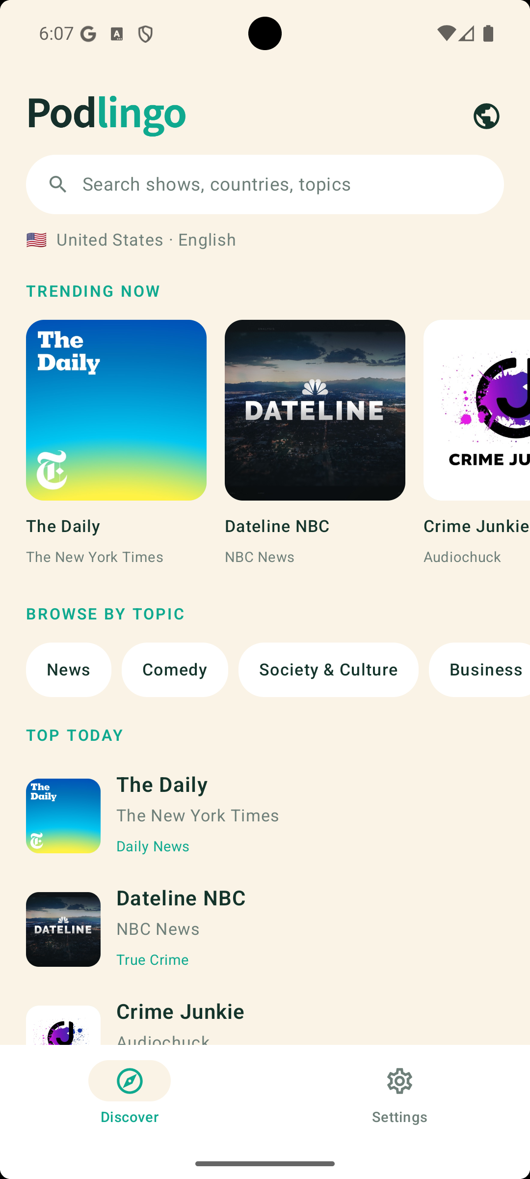 Podlingo on Android phone