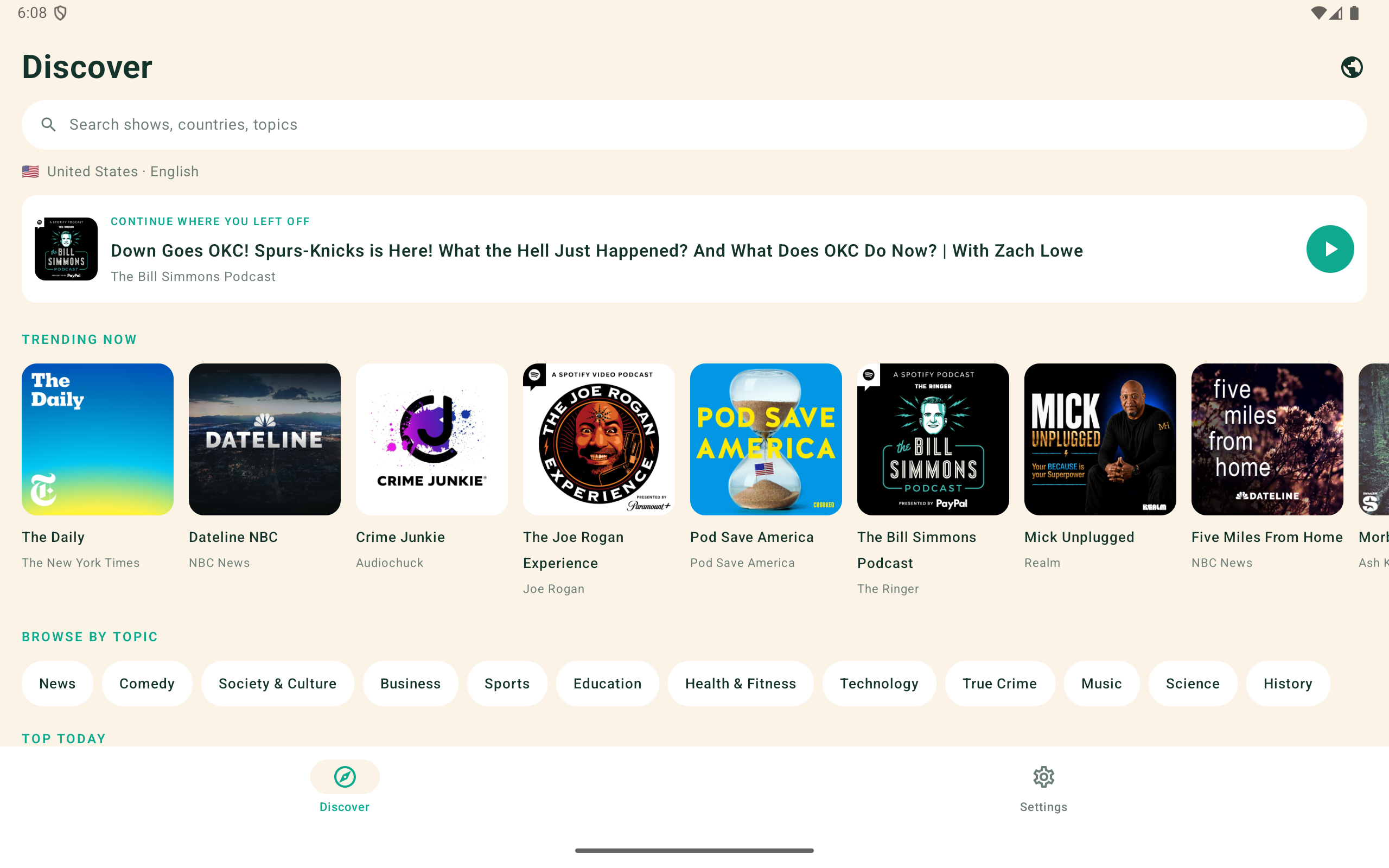 Podlingo on Android tablet