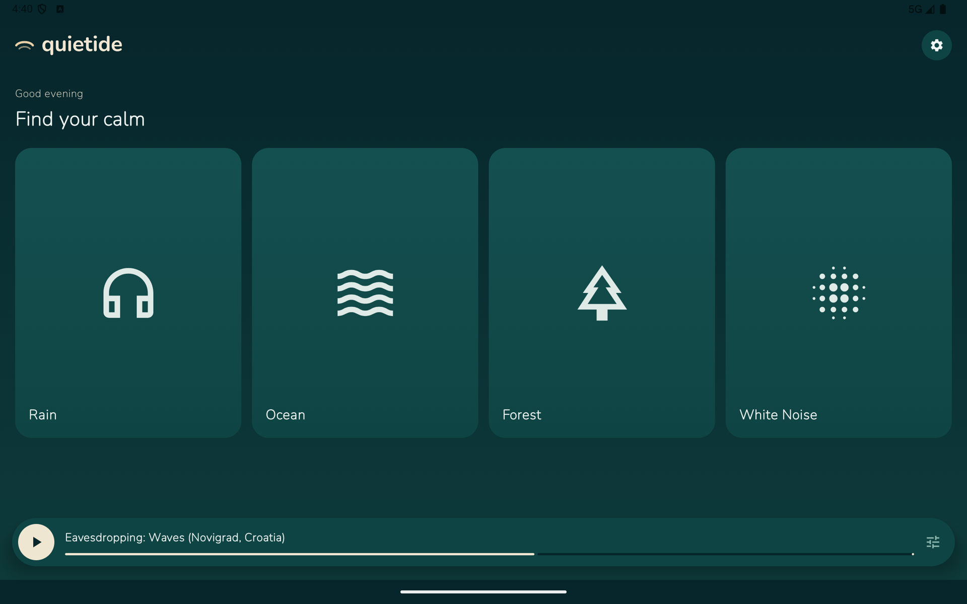 Quietide on Android tablet