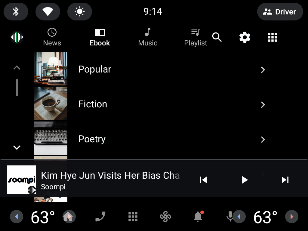 Soundica FM playing on an Android Automotive dashboard