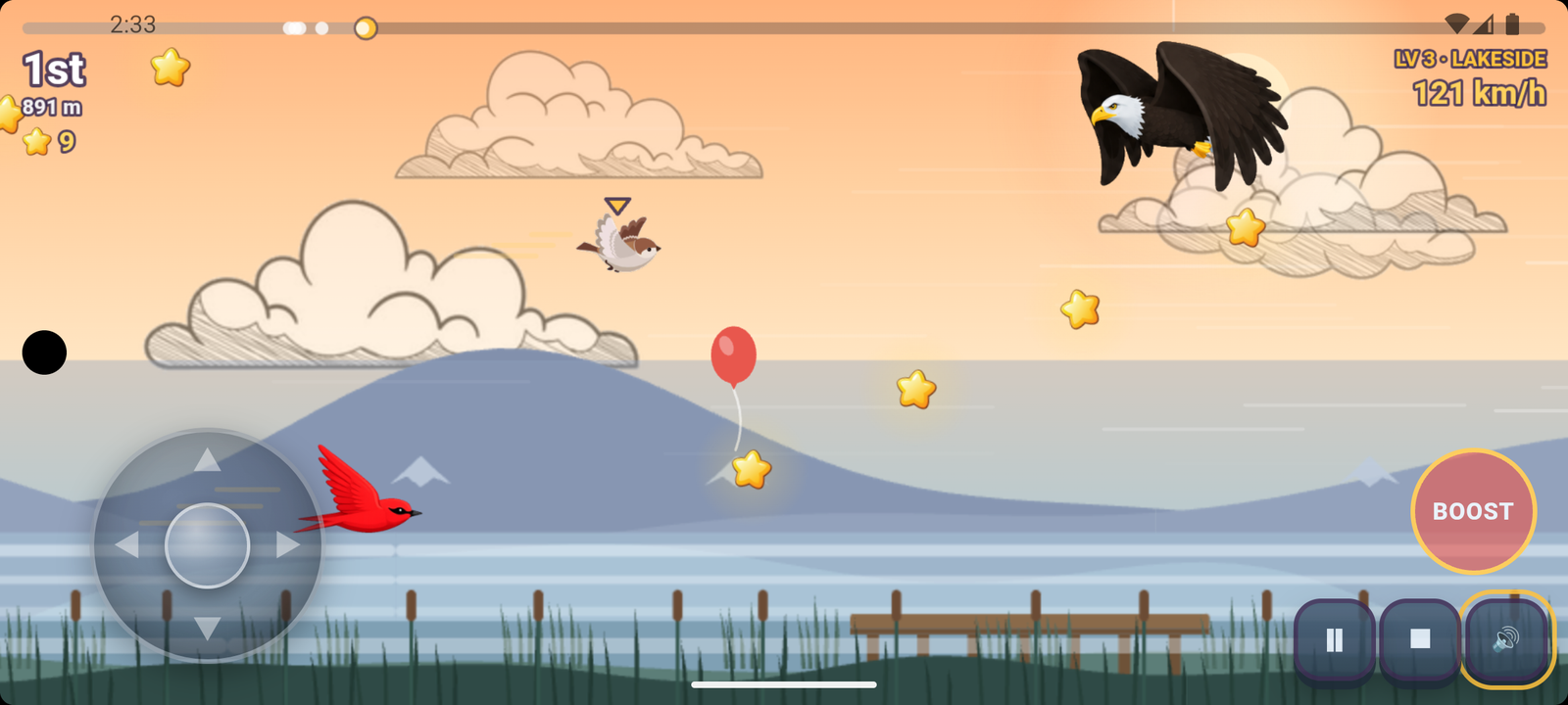 An eagle riding the cloud line above the sparrow at sunset