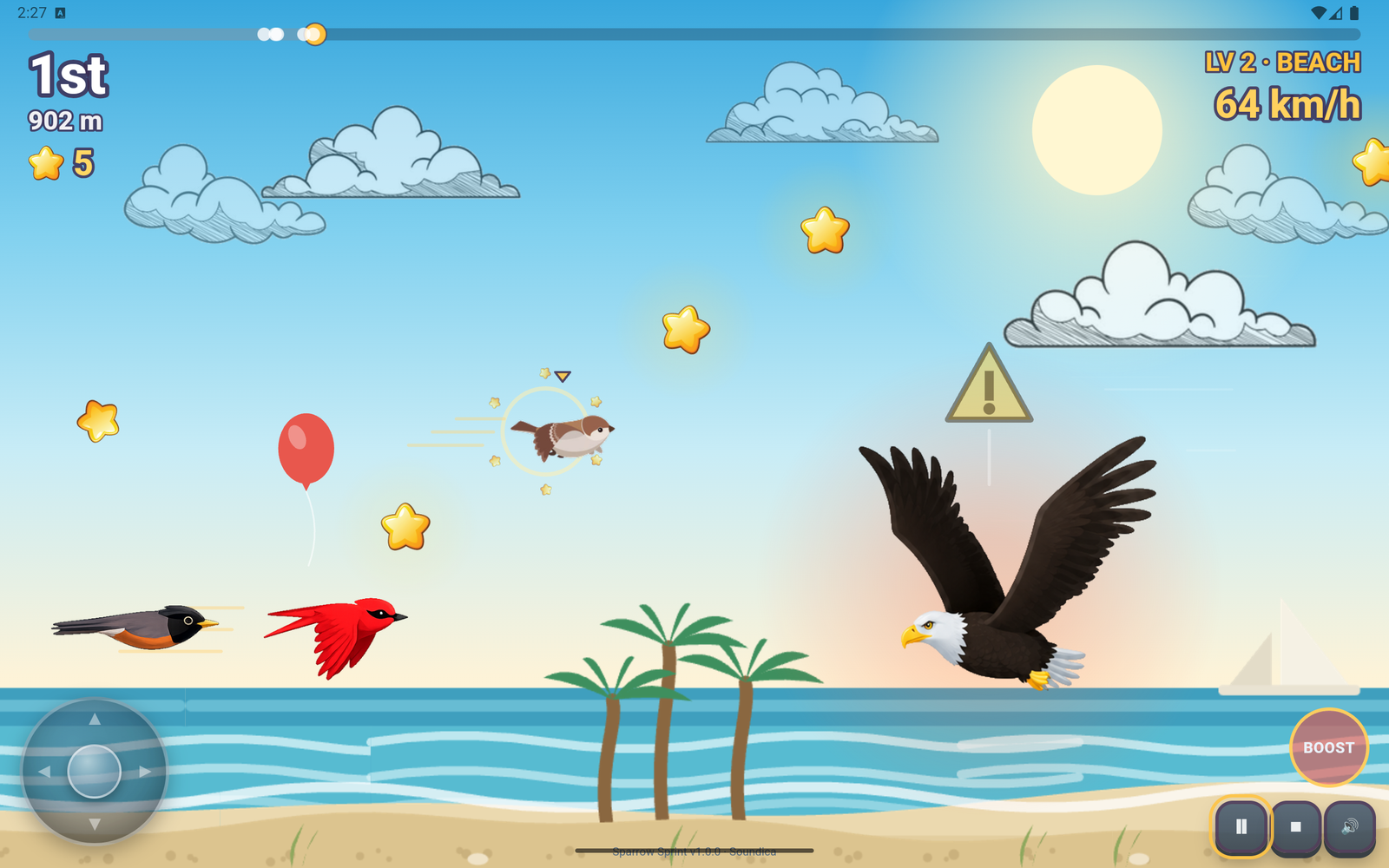 An eagle across the lane with a balloon blocking the other side